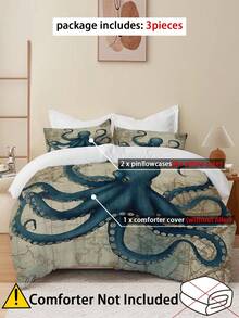 3d章魚被套,章魚觸手床上用品套裝,適用於兒童和成人的海洋主題被套,海底動物床單房間裝飾被套（1*被套、2*枕套,不包括內芯） - 彩色 - 查看 3