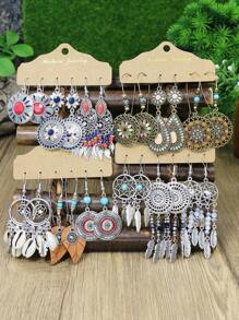 TopHanqi 12 cặp/bộ Boho Kỳ nghỉ Phong cách Phong cách cổ điển Màu Bạc Cổ / Bronze Hoa tai hợp kim Với Hình học Nhiều màu Kết cườm Tua Mặt dây chuyền Đối với phụ nữ , Thích hợp Đối với Bốn , Đúng mốt , Đơn giản Và Cá nhân hóa , Giảm béo Và Toàn trận - Nhiều màu - Xem 10
