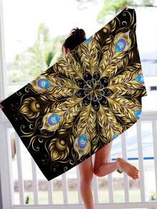 1片羽毛＆曼陀羅＆波西米亞圖案印製柔軟沙灘巾,適用於游泳、露營、假期、瑜伽、潛水和旅行 - 彩色 - 查看 5