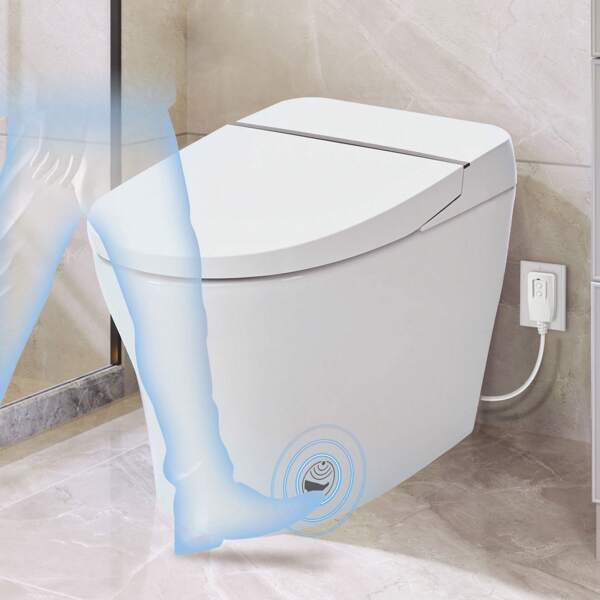 MERAX Smart Toilet Bidet Combo With Self-Cleaning Nozzle,Upmarket Compact Dual Flush Toilet 1/1.28 GPF,Tank Less Toilet With Foot Sensor Flush,White Night Light,Knob Control,Power Outage Flushing,Soft Close