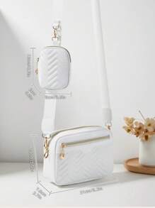 Women Small Square Shoulder Sling Bag Quilted Crossbody Wallet Pouch - White - View 3