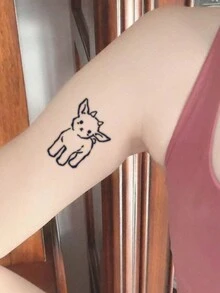 1片防水pvc可愛卡通小羊臨時紋身貼紙,男女適用,適用於手臂和腿的日常使用 - 黑色 - 查看 4