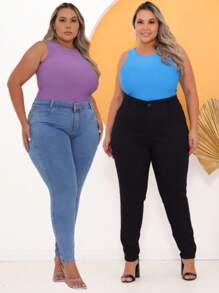 Plus Size Jeans - 中等水洗藍 - 查看 5