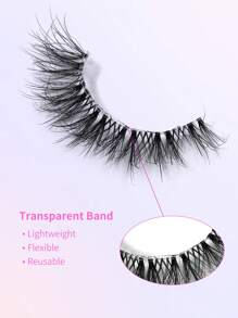 14对3D透明假睫毛，自然纤细仿貂毛假睫毛，蓬松卷翘猫眼假睫毛，条状假睫毛 - 黑色 - 查看 3