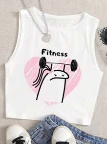 Top tank corto con estampado de dibujos animados - Blanco - Ver 1