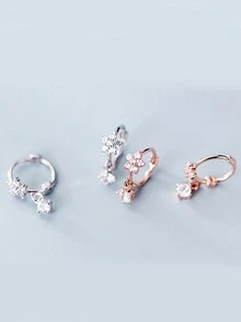 1對流行的豪華花朵鑲嵌幾何形耳環,適合日常佩戴珠寶禮物 - 花朵形 - 查看 2