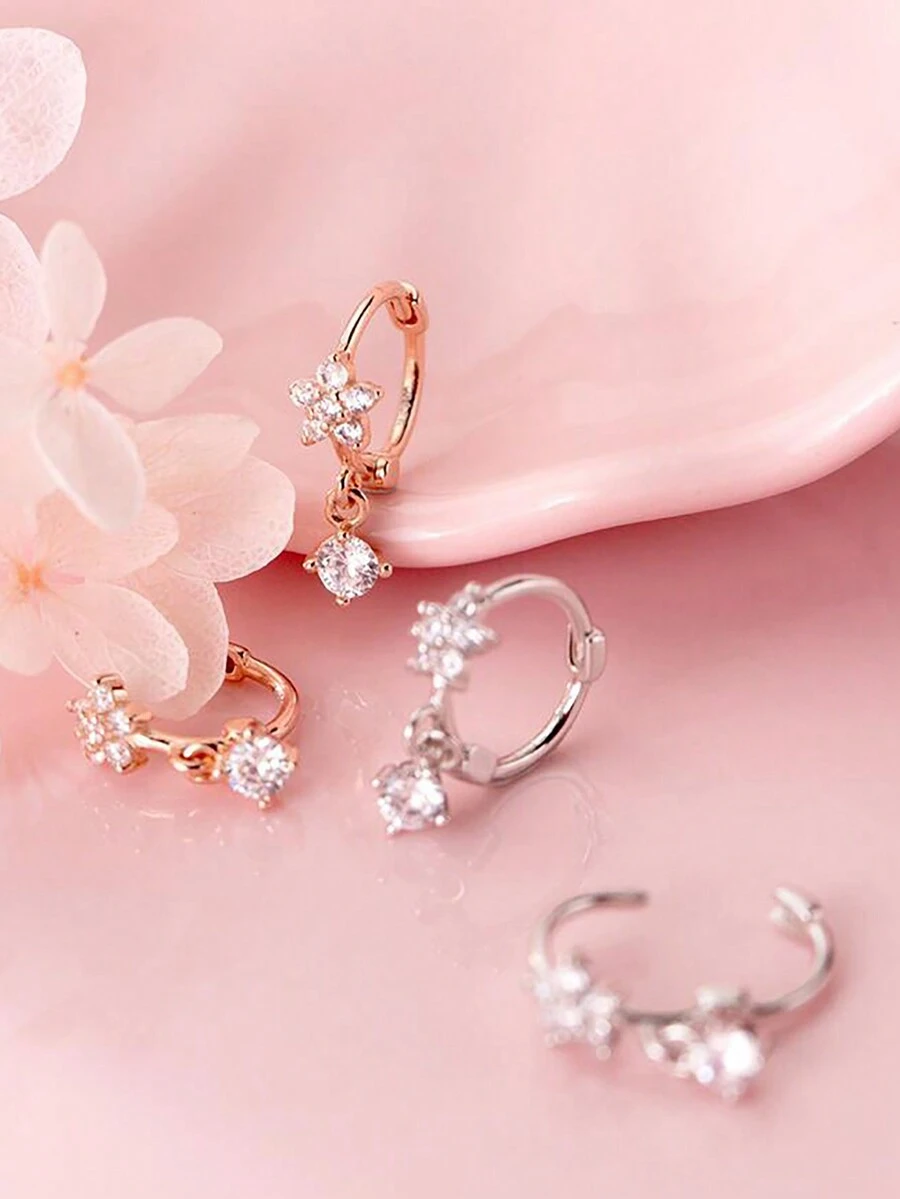 1對流行的豪華花朵鑲嵌幾何形耳環,適合日常佩戴珠寶禮物 - 花朵形 - 查看 1