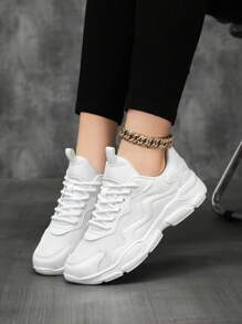Women's Casual Sports Shoes, Versatile Mesh Breathable Chunky Sneakers, Leather Patchwork Lightweight Running Shoes, Fashionable Personalized Student Jogging Shoes, Outdoor Street Party Lolita Sequin Mesh Sneakers, New Lightweight Breathable Walking Shoes For Women, Hollow Perforated Running Shoes For 4 Seasons