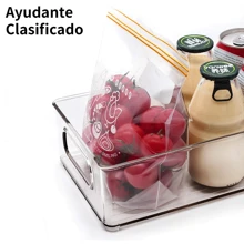 Organizadores de Refrigerador, 6 Pack Organizador de Nevera de plástico Transparente, contenedores de plástico transparente para refrigerador apilables, para nevera, armarios, encimeras y despensa - Blanco - Ver 6