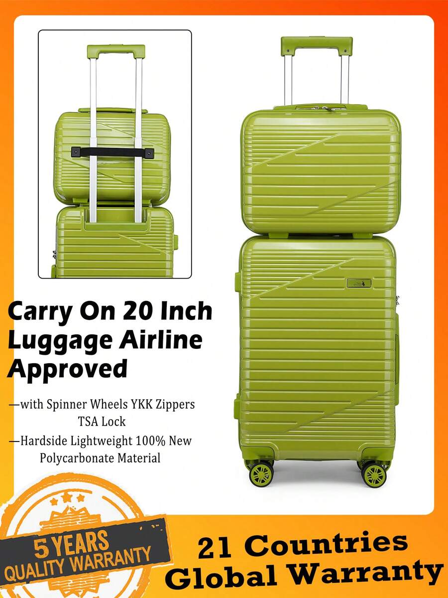 Sea Choice 2 Piece Luggage Set 12" 20" Lightweight Cabin Case Polycarbonate Hardshell Carry On Suitcase With YKK Zipper 8 Spinner Wheels TSA Lock - 青檸色 - 查看 1