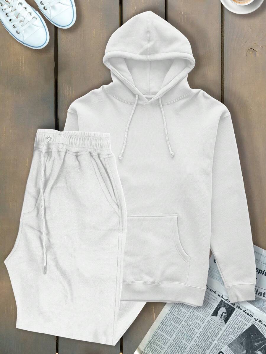 Men Hoodie & Sweatshirt Co-Ords - White - View 1