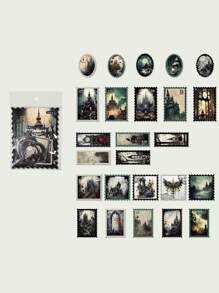 50 cái/gói Người Mỹ Gô-tích Vintage Phong cách Sổ lưu niệm Hình dán Đối với Trang trí DIY , Lễ hội Món quà , Cá nhân hóa Sổ lưu niệm Và Creative Thủ công - màu xanh lá - Xem 10