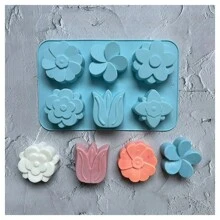 MOLDE SILICON FLORES 6 CAVIDADES TULIPAN MARGARITA JABON ORGANICO GLICERINA - Multicolor - Ver 1