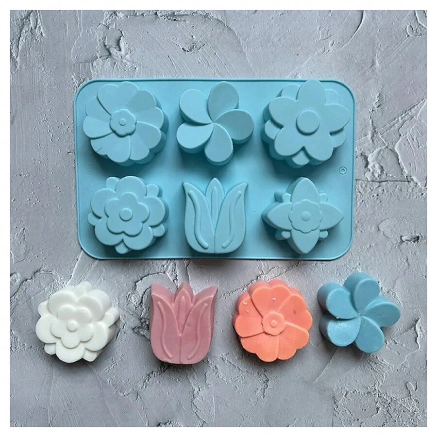 MOLDE SILICON FLORES 6 CAVIDADES TULIPAN MARGARITA JABON ORGANICO GLICERINA - Multicolor - Ver 1
