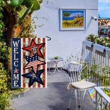 1入組星圖條紋和葉子圖案花園旗,現代風格亞麻質感垂直雙面歡迎旗幟,適用於日、春季派對、假期庭院、草坪、農場戶外裝飾 - 彩色 - 查看 5