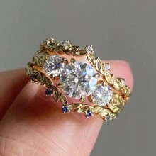 Ensemble 3 Pièces Bague En Alliage De Couleur Dorée Luxueuse Et Choisie, Avec Décoration Qui Peut Être Portée Quotidiennement Ou En Tant Que Bague De Fiançailles.