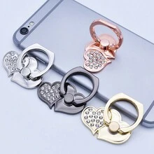 一件式鑽石心形雙愛心金屬環扣,背貼手機座落通用環扣手機支架 - 黑色 - 查看 2