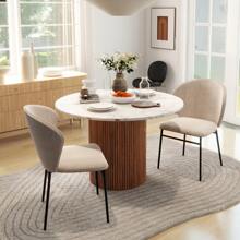 HOMCOM Lot de 2 chaises de salle à manger chaise de cuisine en tissu aspect lin avec pieds en métal noir dim. 52L x 55l x 80H cm - beige - Marron - Voir 1