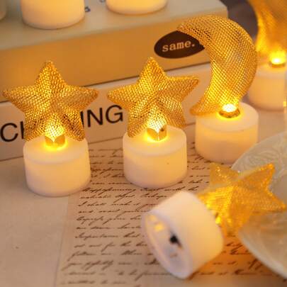 1pc/3pcs/4pcs Led Night Light Decoration For Festival, Decorative Electronic Candle With Star, Moon, Heart Shaped Gold Candlelight For Tabletop Decor