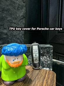 Car Key Protective Case, Made Of Tpu Material, Durable, With Sheepskin Texture Design, Available In Multiple Colors, Suitable For Porsche Models - B Silver - View 2