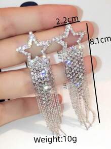 2pcs Full Rhinestone Detail Women's Earrings - Fashionable Long Fringed Drop Earrings - Gold - View 5