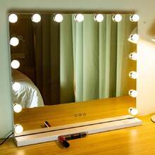 70x55cm Large White Hollywood Vanity Make Up Mirror With 17 LED Lights Dressing Table Light Up - White - View 6