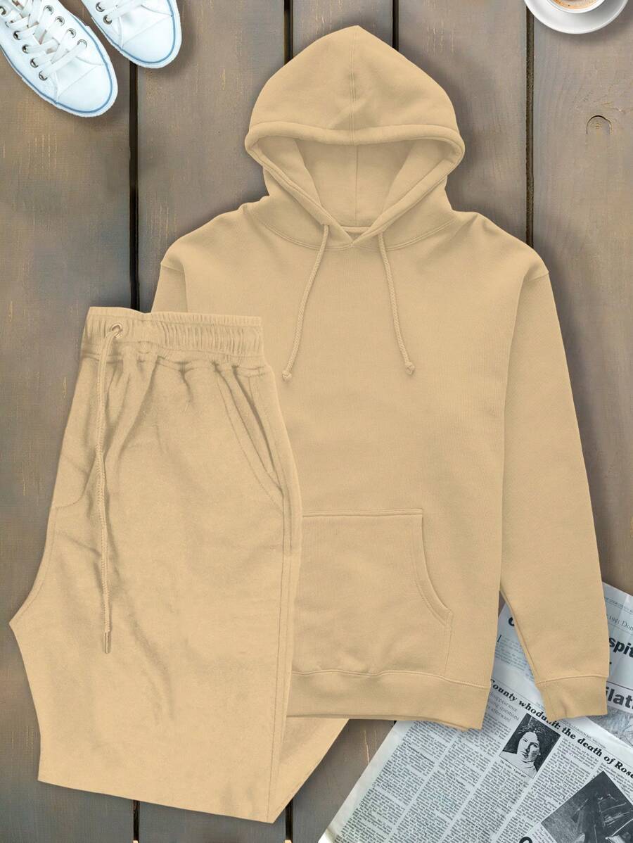 Men Hoodie & Sweatshirt Co-Ords - Khaki - View 1