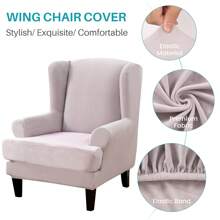 Wing Chair Covers Stretch 2Pcs/Set Wingback Armchair Chair Cover Slipcover Sofa Protector For Home Decoration - Light Grey - View 3