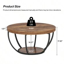 Tribesigns Round Living Room Center Table, Industrial 2-Tier Round Coffee Table With Open Storage Shelves, Wooden Accent Center Table Sofa Side Table For Living Room, Home Office, Rustic Brown - Rustic Brown - View 3