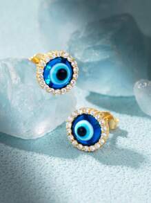 1Pair 925 Sterling Silver Evil Eye Studs Earring 18K Gold Plated Tiny Cartilage Tragus Small Cute Screw Back Hypoallergenic Studs For Women Daily Wear Wedding Party Engagement Valentine's Day