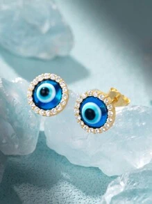 1Pair 925 Sterling Silver Evil Eye Studs Earring 18K Gold Plated Tiny Cartilage Tragus Small Cute Screw Back Hypoallergenic Studs For Women Daily Wear Wedding Party Engagement Valentine's Day
