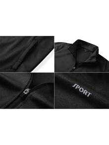 KEFITEVD 男士休閒運動套裝,帶拉鍊夾克和長褲,健身運動服裝,運動棉服,跟踪衣 - 黑與白 - 查看 3