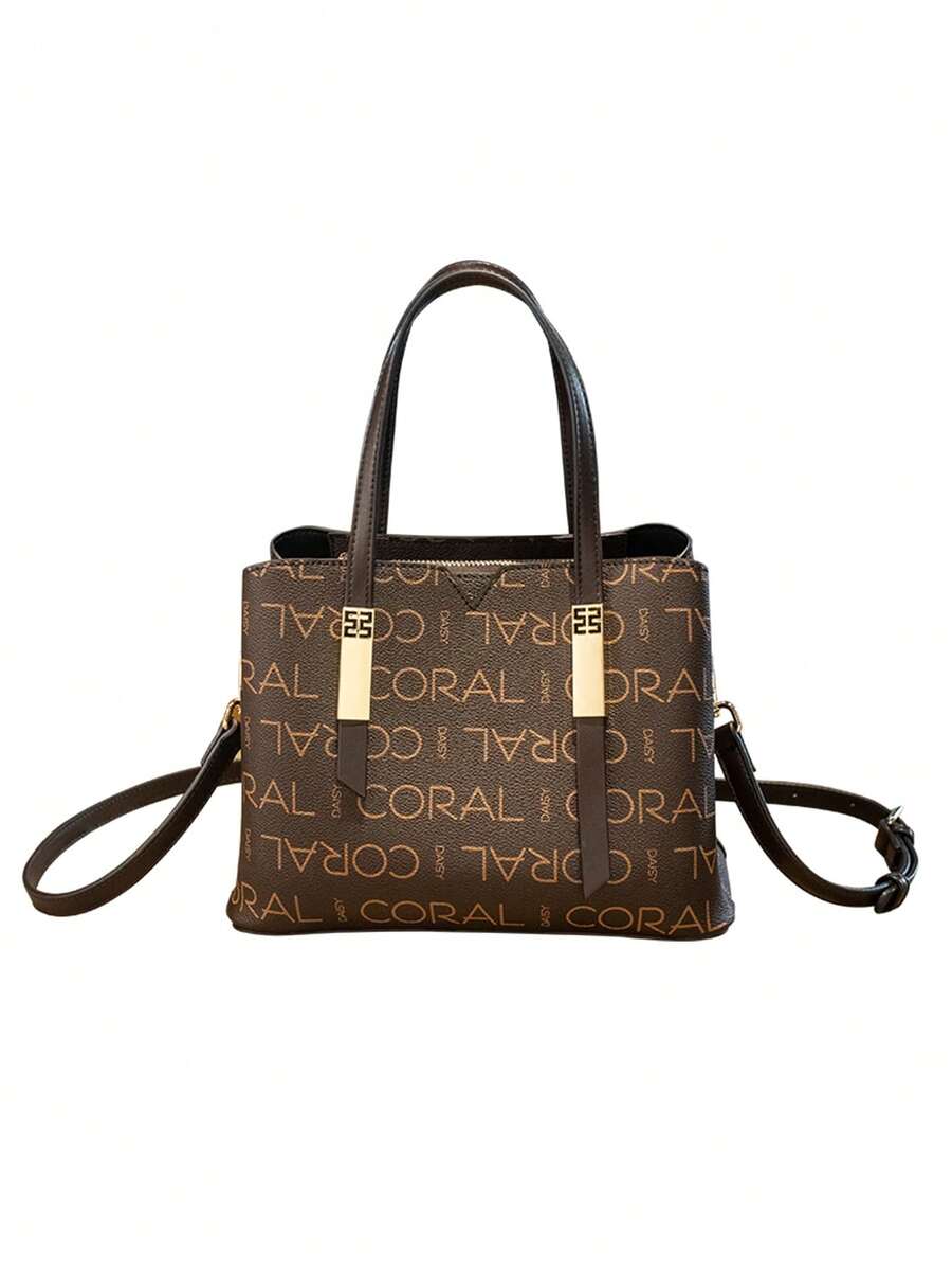CORALDAISY Vintage Floral Print Handbag, Shoulder Bag, Crossbody Bag, Fashionable Women's Bag - Coffee Brown - View 1