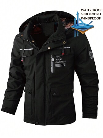 Alpha Camp Boyfriend Style Men's Casual Jacket With Detachable Hood, Multi-Pocket Windproof For Outdoor Sport, Autumn/Spring