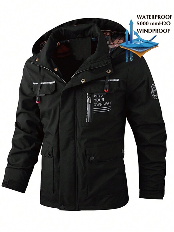 Alpha Camp Giacca casual da uomo stile boyfriend con cappuccio staccabile, multitasche, antivento, adatta per sport all aperto, in autunno/primavera