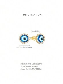 1Pair 925 Sterling Silver Evil Eye Studs Earring 18K Gold Plated Tiny Cartilage Tragus Small Cute Screw Back Hypoallergenic Studs For Women Daily Wear Wedding Party Engagement Valentine's Day