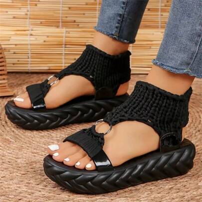 Women's Cutout Design Wedge Sandals, Casual Side Zipper Platform Sandals, Comfortable Summer Shoes