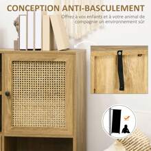 HOMCOM Bibliothèque Meuble de Rangement Buffet haut sur pied en Bois et Cannage avec 2 Portes 4 cases - dim. 90L x 35l x 120H cm - Nude - Voir 3