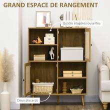 HOMCOM Bibliothèque Meuble de Rangement Buffet haut sur pied en Bois et Cannage avec 2 Portes 4 cases - dim. 90L x 35l x 120H cm - Nude - Voir 8