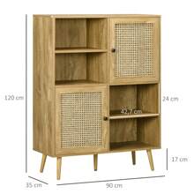 HOMCOM Bibliothèque Meuble de Rangement Buffet haut sur pied en Bois et Cannage avec 2 Portes 4 cases - dim. 90L x 35l x 120H cm - Nude - Voir 5