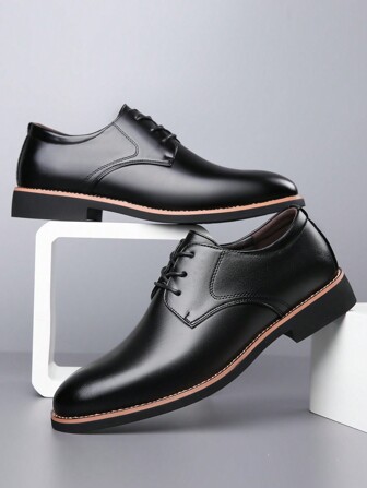 1pair New Men's British Business Formal Pointed Toe Soft Bottom Leather Shoes For Casual Wear