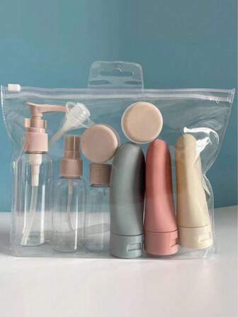 Set de 11 piezas de botellas recargables para cosméticos y lociones para viajes. Contenedores de líquidos vacíos. Accesorios esenciales para la escuela, la playa, las vacaciones de verano, el maquillaje y los suministros escolares.