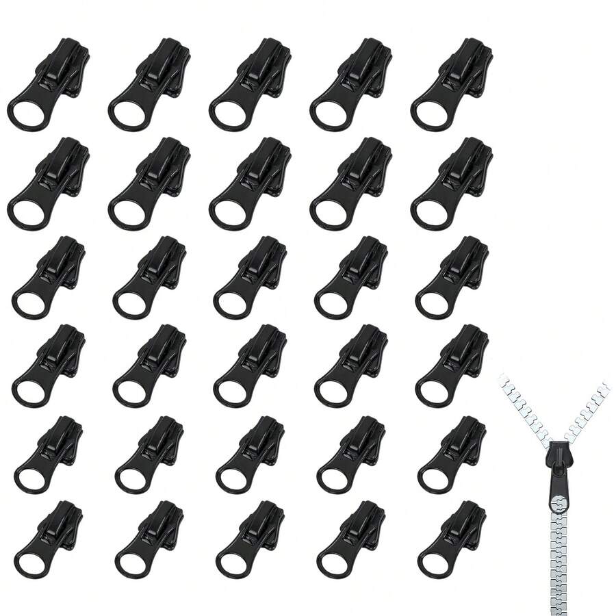 Pack Of 30 Zip Slider Replacement, Zipper Replacement, Zip Pendant, Non-Slip Zipper Tag, Removable Zip Pull Fixer Replacement Slider For Jackets, Suitcases, Backpacks Black Replacement Sliders Zip Sliders(Three Different Sizes) - Black - View 1