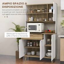 HOMCOM Credenza Alta per Cucina Moderna con Ripiani regolabili, Mobile Dispensa con Armadietti e Cassetto per Cucina, Soggiorno, Salotto, 98x39x180cm, Bianco e Legno - Bianco - Visualizzare 6