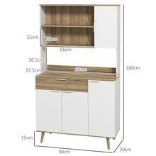 HOMCOM Credenza Alta per Cucina Moderna con Ripiani regolabili, Mobile Dispensa con Armadietti e Cassetto per Cucina, Soggiorno, Salotto, 98x39x180cm, Bianco e Legno - Bianco - Visualizzare 3