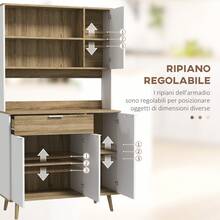 HOMCOM Credenza Alta per Cucina Moderna con Ripiani regolabili, Mobile Dispensa con Armadietti e Cassetto per Cucina, Soggiorno, Salotto, 98x39x180cm, Bianco e Legno - Bianco - Visualizzare 5