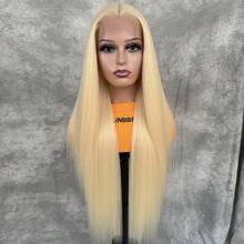 #613 Vàng Tóc giả phía trước Lace Sợi tổng hợp Tóc Nhổ trước Dài Thẳng Vàng Ren Tóc giả Chống nóng Chất xơ Tóc Sợi tổng hợp Ren Mặt trước Tóc giả Ở giữa Phần Glueless Tóc giả Đối với phụ nữ - Vàng - Xem 3