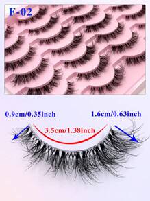 14对3D透明假睫毛，自然纤细仿貂毛假睫毛，蓬松卷翘猫眼假睫毛，条状假睫毛 - 黑色 - 查看 2