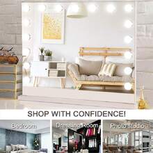 70x55cm Large White Hollywood Vanity Make Up Mirror With 17 LED Lights Dressing Table Light Up - White - View 3