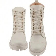 Women's Maduda Tractor Sole Comfortable Ankle Boot, Blogger Style, Fake Old Style - Beige - View 2